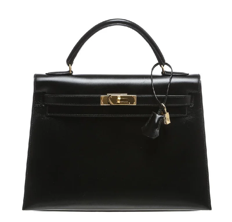 Hermès Kelly 32 Black Box Leather Bag GHW