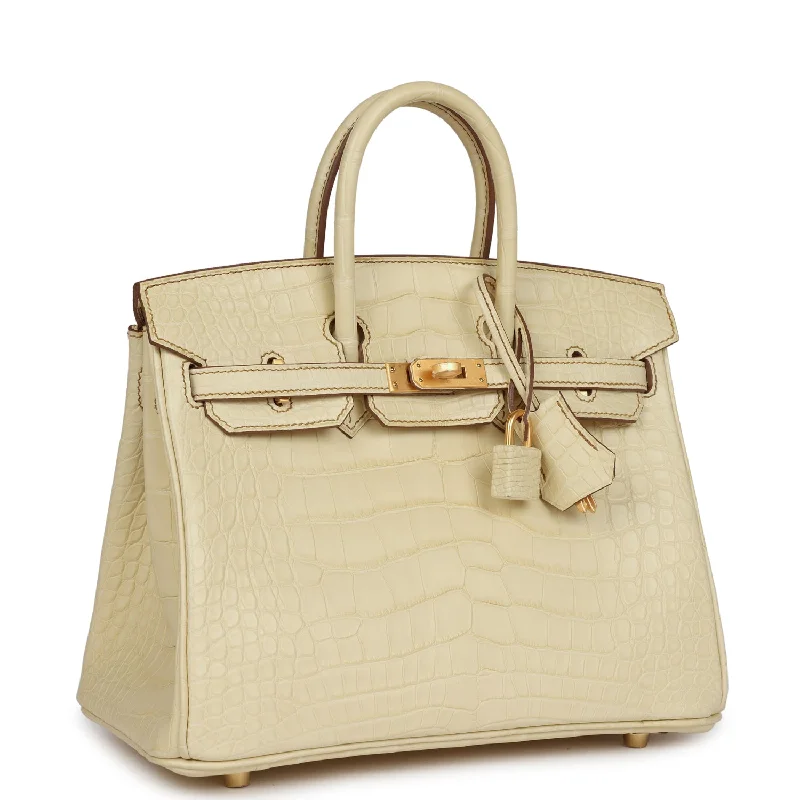 Hermes Special Order (HSS) Birkin 25 Vanille Matte Alligator Brushed Gold Hardware