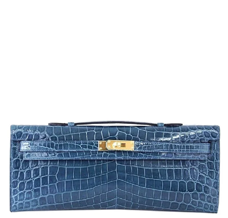 Hermès Kelly Cut Bag Blue Colvert Crocodile