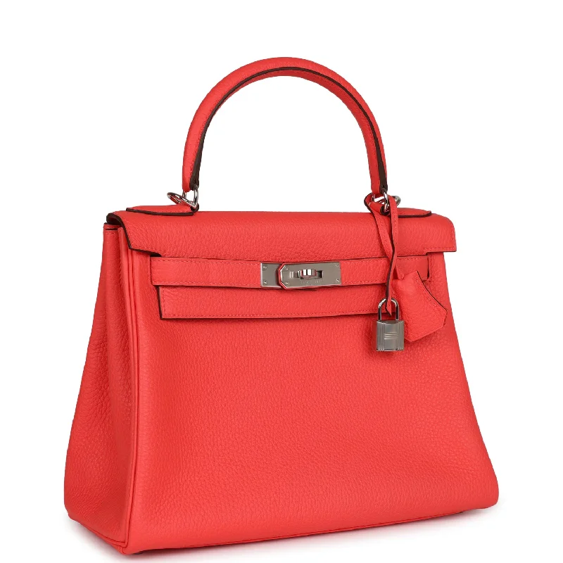 Hermes Kelly Retourne 28 Rose Texas Clemence Palladium Hardware