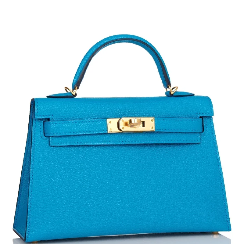 Hermes Kelly Sellier 20 Bleu Frida Chevre Gold Hardware