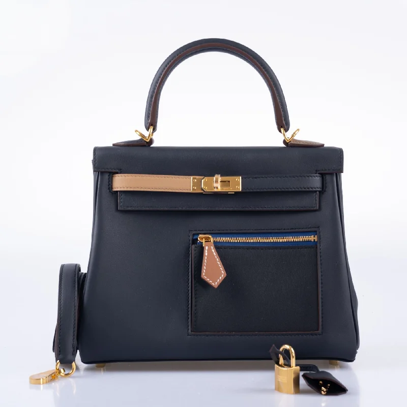 Hermès Kelly 25 Retourne "Colormatic" Blue, Black, Chai, Etoupe, Gold Swift Palladium Hardware