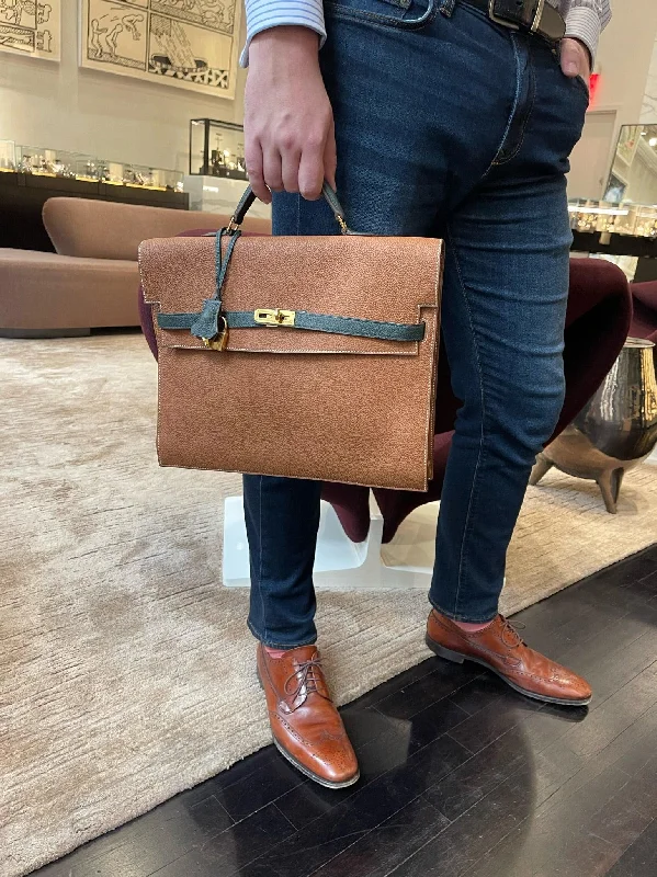 Hermès Kelly Depeches 34 HSS Briefcase Gold and Vert Cypress Clemence Gold Hardware