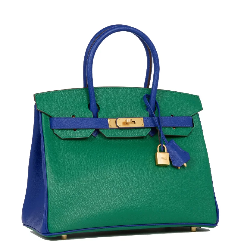 Hermes Special Order (HSS) Birkin 30 Vert Verone and Bleu Electric Epsom Brushed Gold Hardware