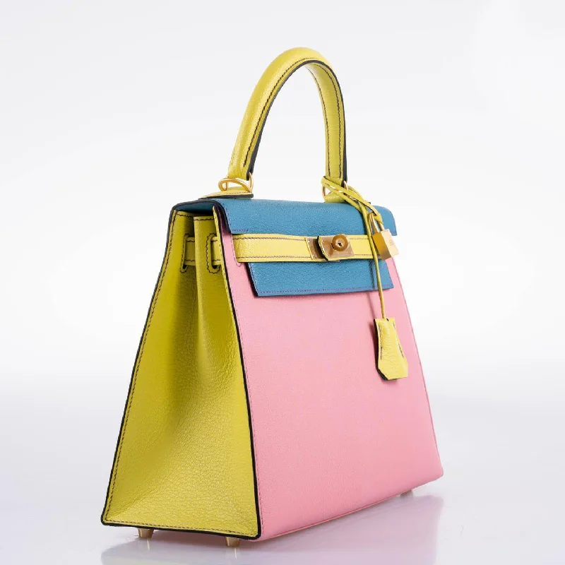 Hermès Kelly 28 Sellier Tri-Color Confetti, Lime & Aztec Chevre with Brushed Gold Hardware - 2019, D