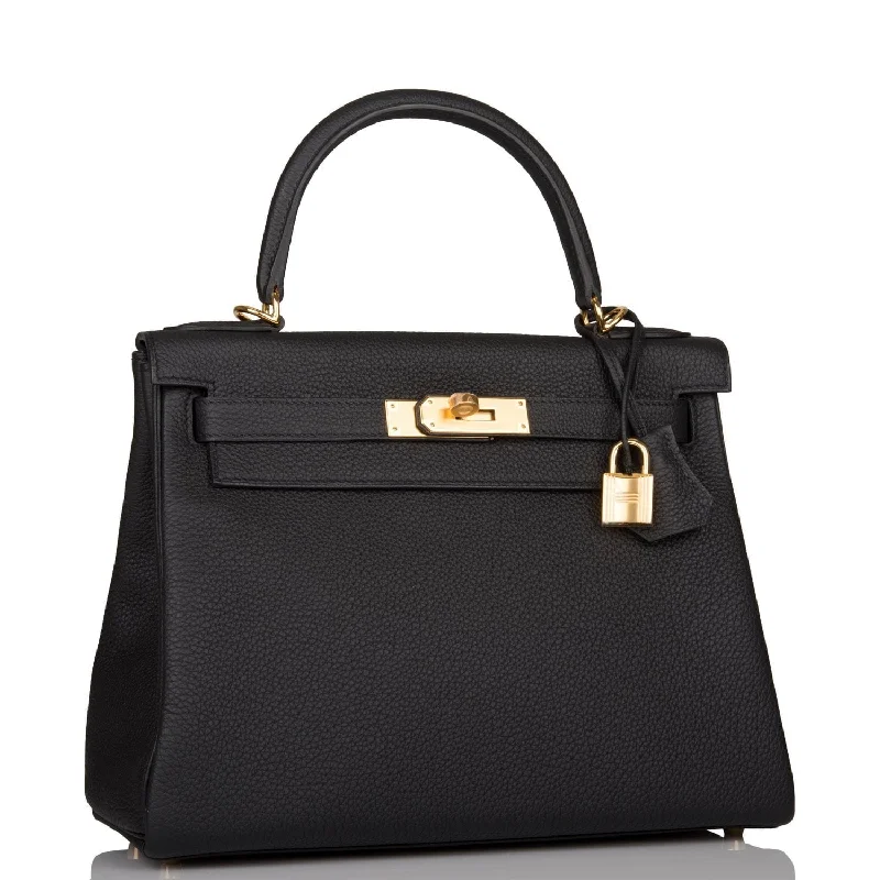 Hermes Kelly Retourne 28 Black Togo Gold Hardware