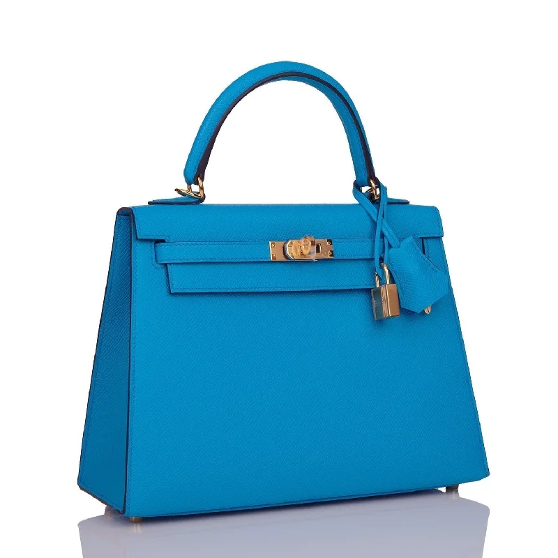 Hermes Kelly Sellier 25 Bleu Frida Epsom Gold Hardware