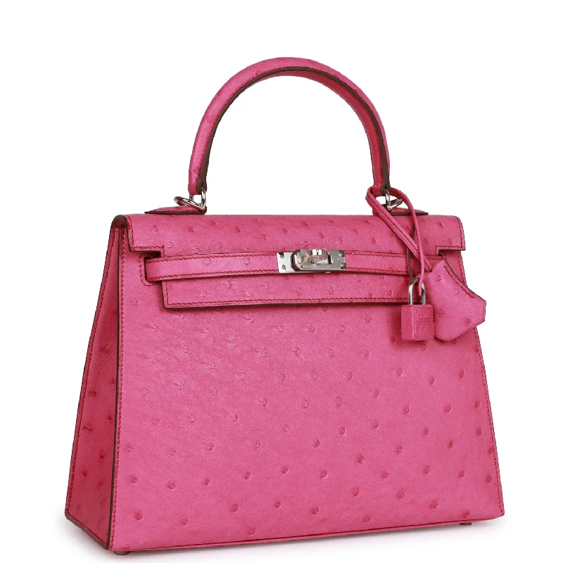 Hermes Kelly Sellier 25 Fuchsia Ostrich Palladium Hardware