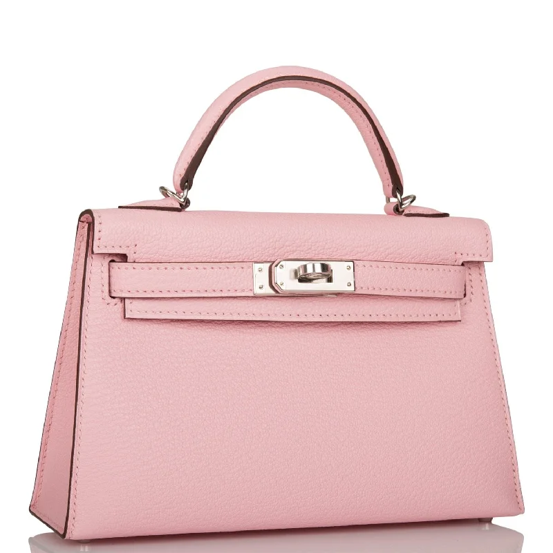 Hermes Kelly Sellier 20 Rose Sakura Chevre Palladium Hardware