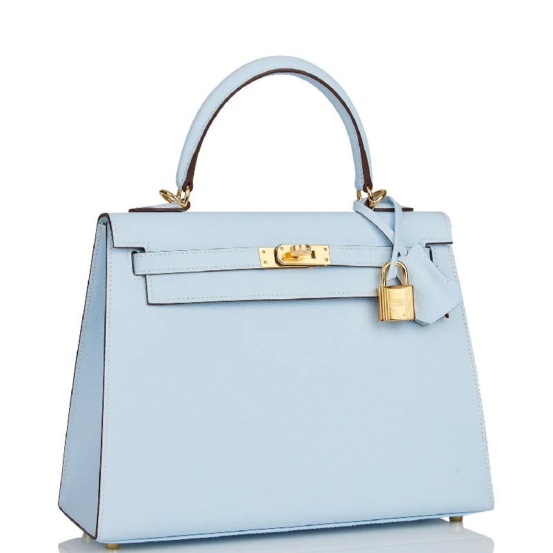 Hermes Kelly Sellier 25 Bleu Brume Epsom Gold Hardware