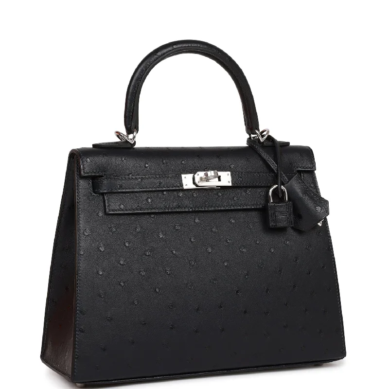 Hermes Kelly Sellier 25 Caban Ostrich Palladium Hardware