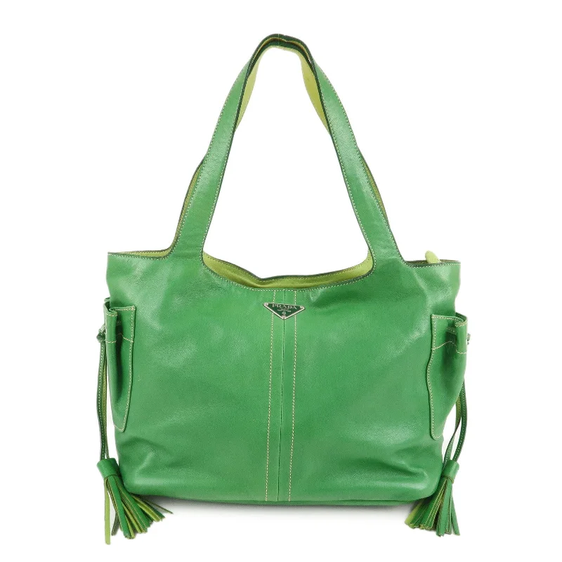 PRADA Logo Leather Tassel Shoulder Bag Hand Bag Green