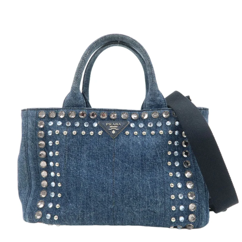 PRADA Logo Canapa Mini Denim Bijou 2Way Tote Bag Denim Blue 1BG439