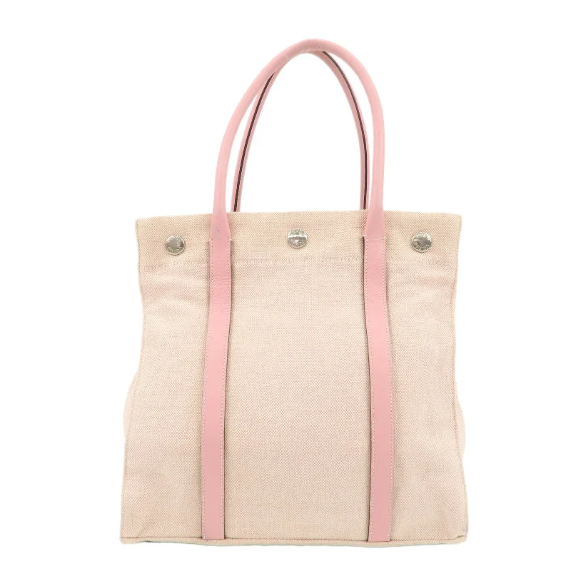 PRADA Canvas Leather Nylon Tote Bag Hand Bag Pink Silver HDW