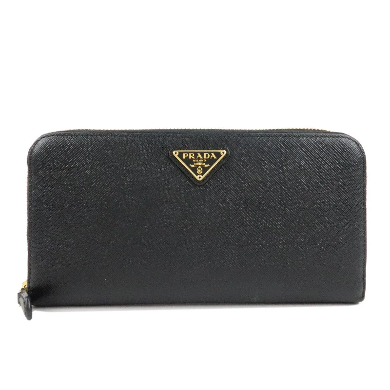 PRADA Saffiano Leather Round Zipper Long Wallet Black 1M0506