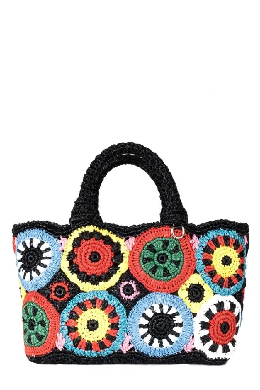 Prada Black and Woven Multicolor Straw Tote