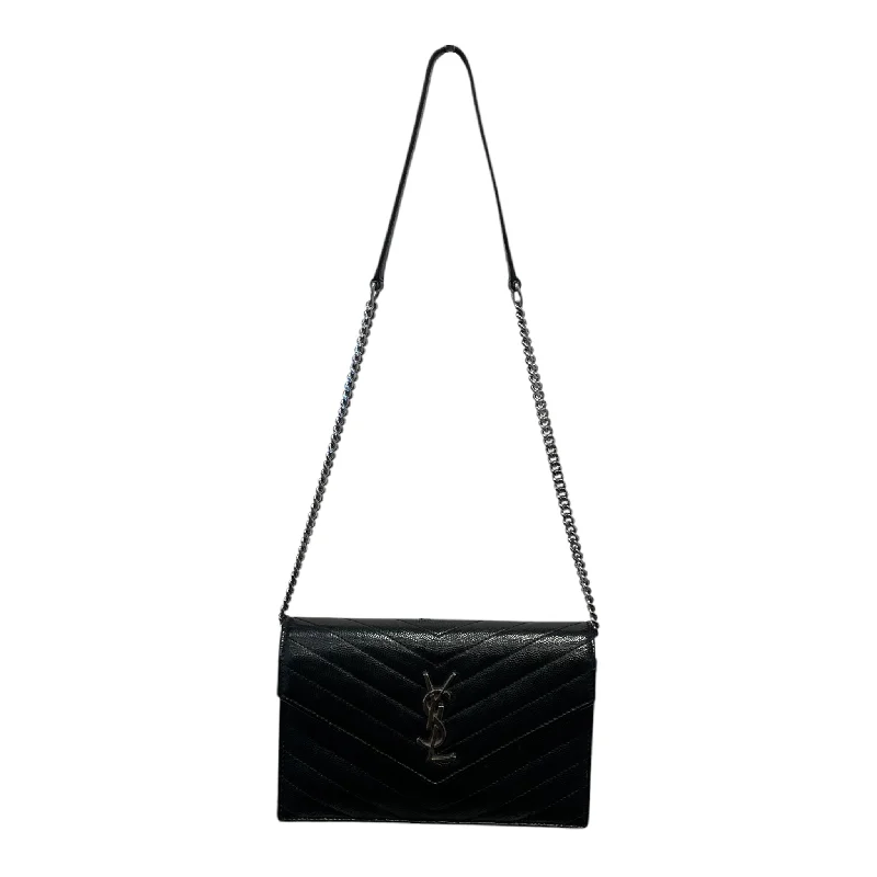 SAINT LAURENT/Cross Body Bag/S/Leather/BLK/CASSANDRA CHAIN WALLET