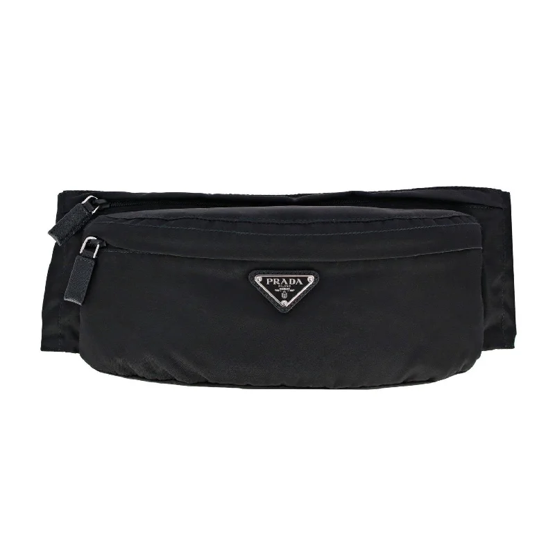 Prada Marsupio Black Nylon Saffiano Trim Triangle Logo Belt Bag 2VL132